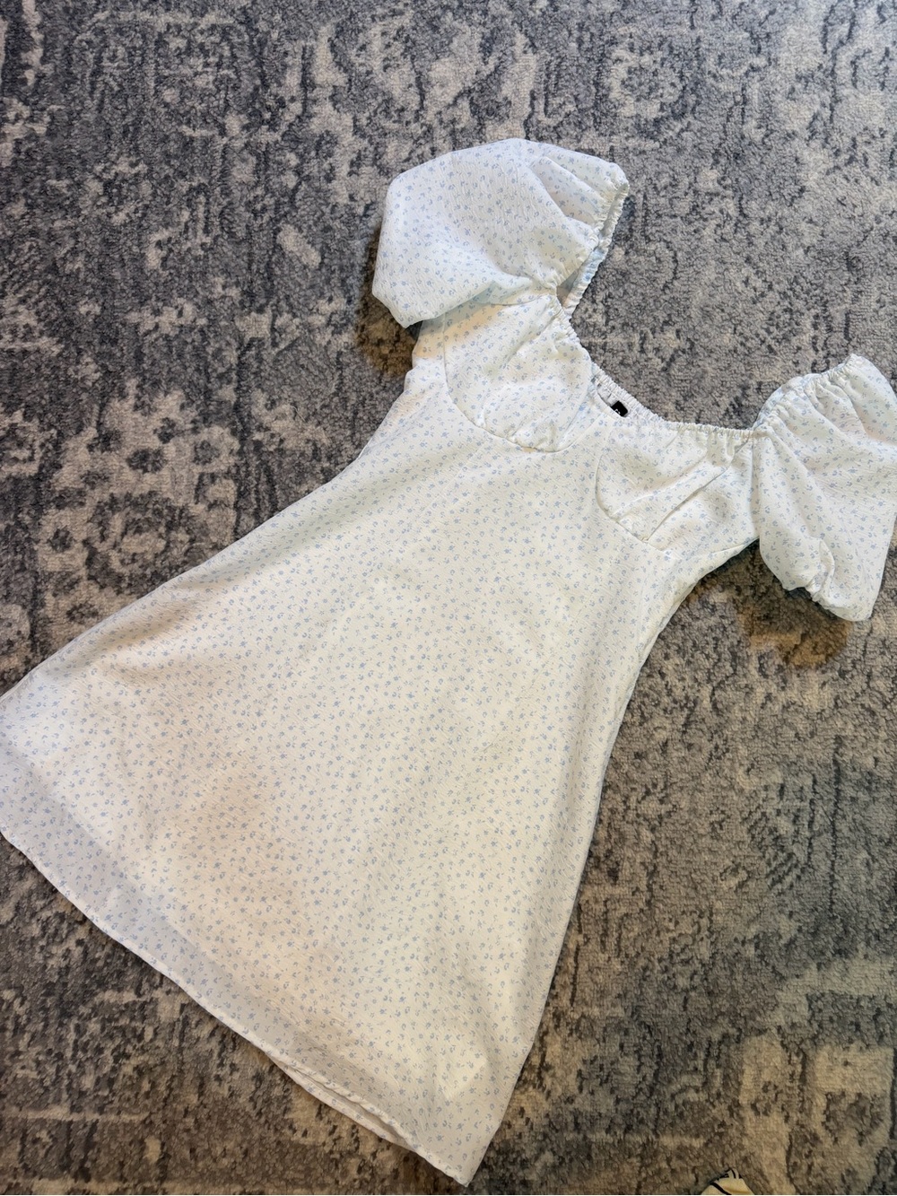 H&M White Mini Dress with Light Blue Floral Print